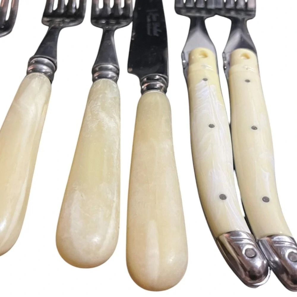 Rare Jean Dubost Laguiole French Flatware 20pc Set Marbled Handles Mixed Designs